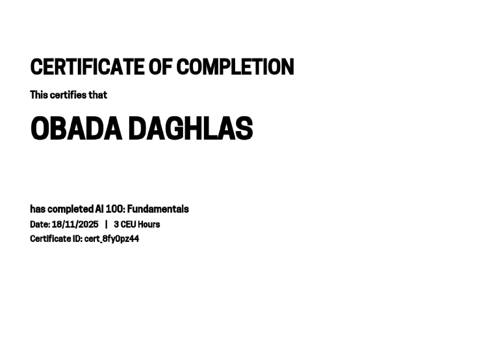 AI 100 Fundamentals Certificate