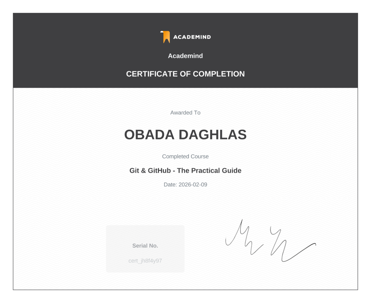 Git & GitHub - The Practical Guide Certificate
